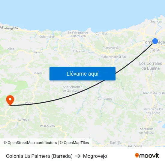 Colonia La Palmera (Barreda) to Mogrovejo map