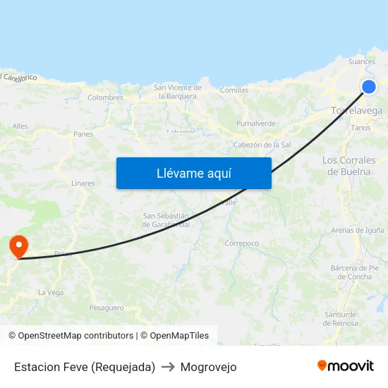Estacion Feve (Requejada) to Mogrovejo map