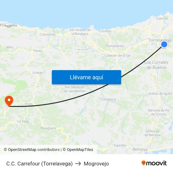 C.C. Carrefour (Torrelavega) to Mogrovejo map