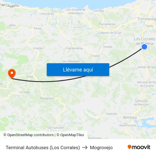Terminal Autobuses (Los Corrales) to Mogrovejo map