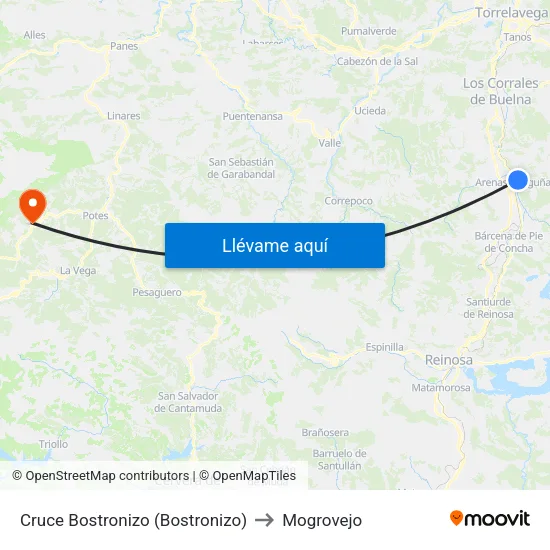 Cruce Bostronizo (Bostronizo) to Mogrovejo map
