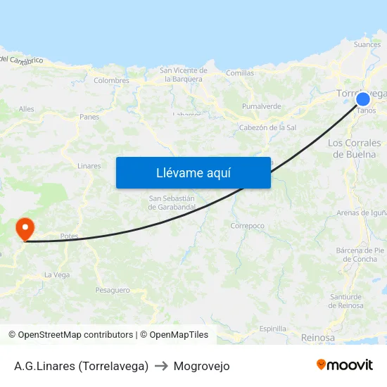 A.G.Linares (Torrelavega) to Mogrovejo map