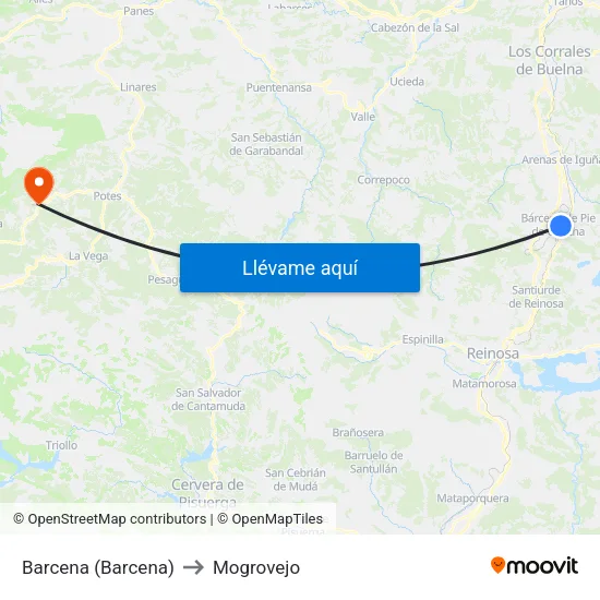 Barcena (Barcena) to Mogrovejo map