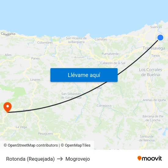 Rotonda (Requejada) to Mogrovejo map