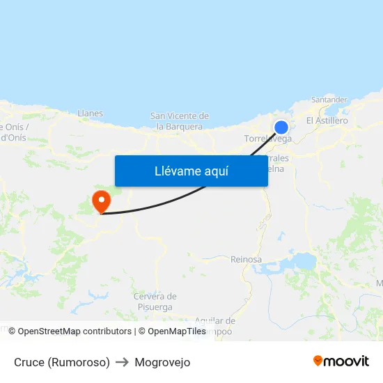 Cruce (Rumoroso) to Mogrovejo map