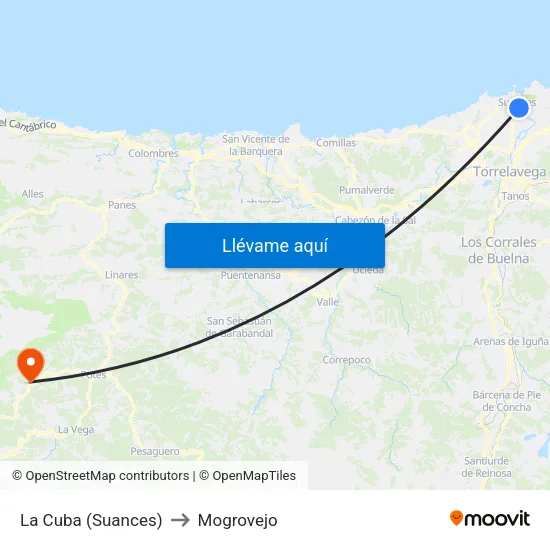 La Cuba (Suances) to Mogrovejo map
