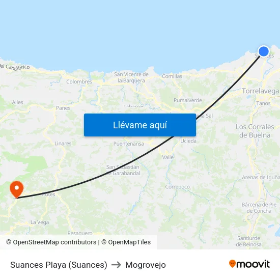 Suances Playa (Suances) to Mogrovejo map