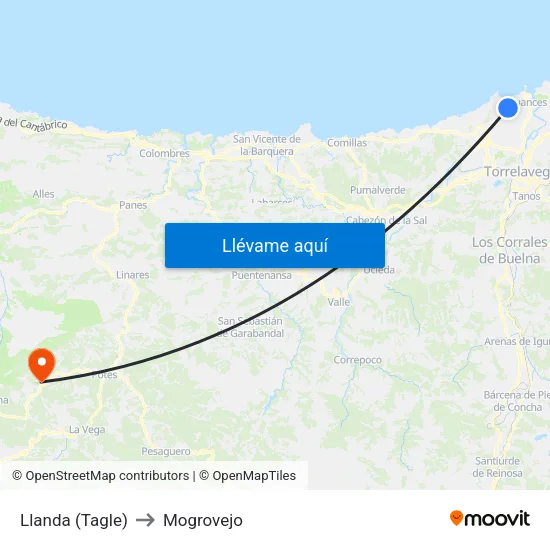 Llanda (Tagle) to Mogrovejo map