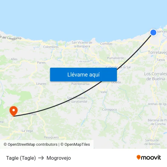 Tagle (Tagle) to Mogrovejo map