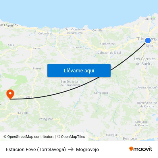 Estacion Feve (Torrelavega) to Mogrovejo map