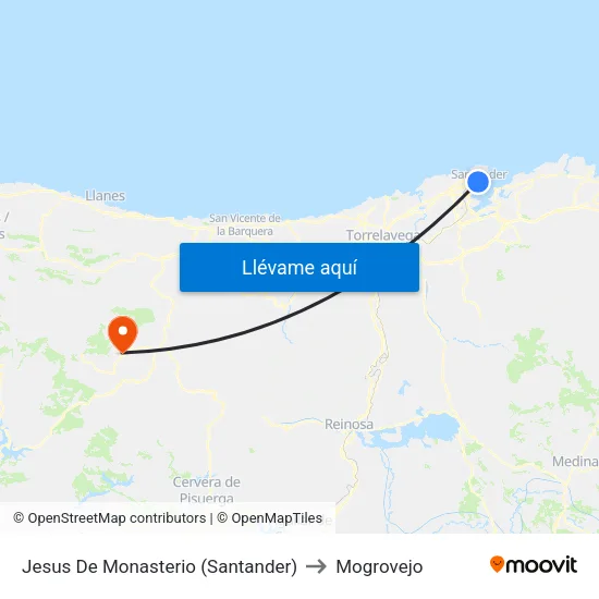 Jesus De Monasterio  (Santander) to Mogrovejo map