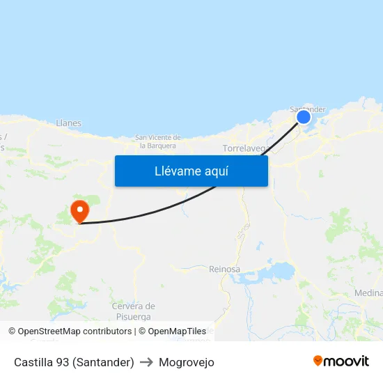 Castilla 93 (Santander) to Mogrovejo map