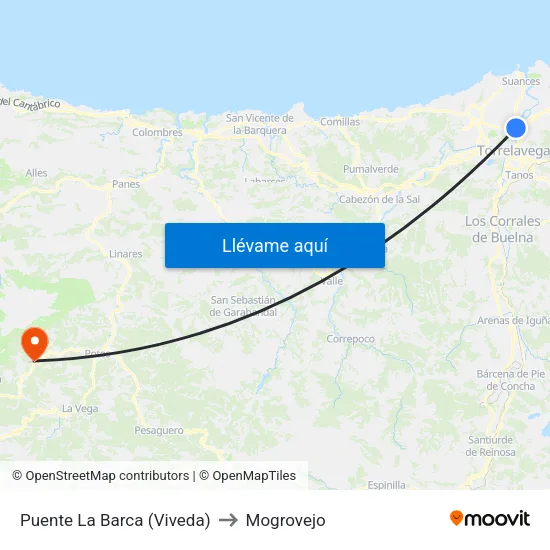 Puente La Barca (Viveda) to Mogrovejo map