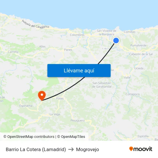 Barrio La Cotera (Lamadrid) to Mogrovejo map