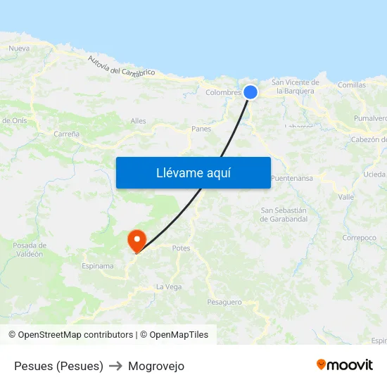 Pesues (Pesues) to Mogrovejo map