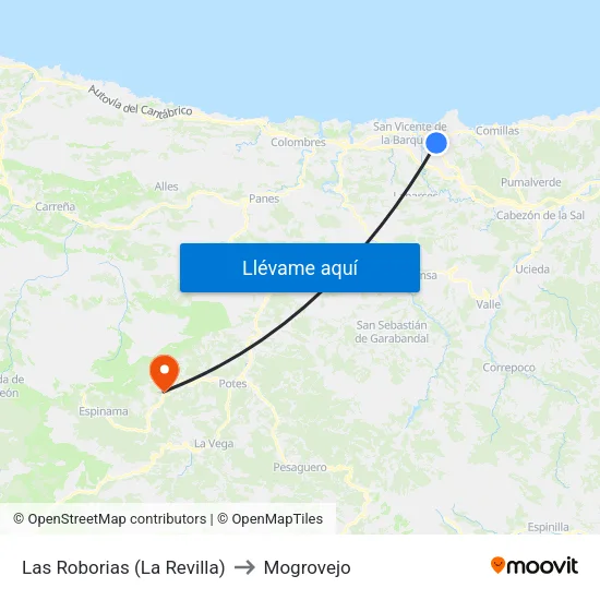 Las Roborias (La Revilla) to Mogrovejo map