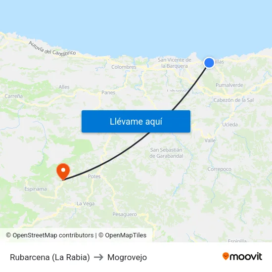 Rubarcena (La Rabia) to Mogrovejo map