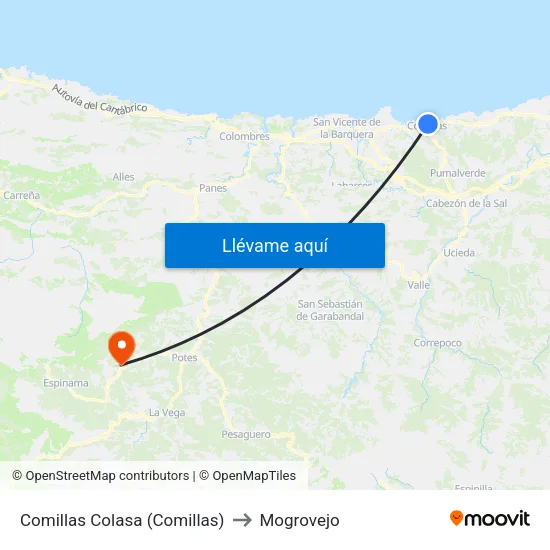 Comillas Colasa (Comillas) to Mogrovejo map