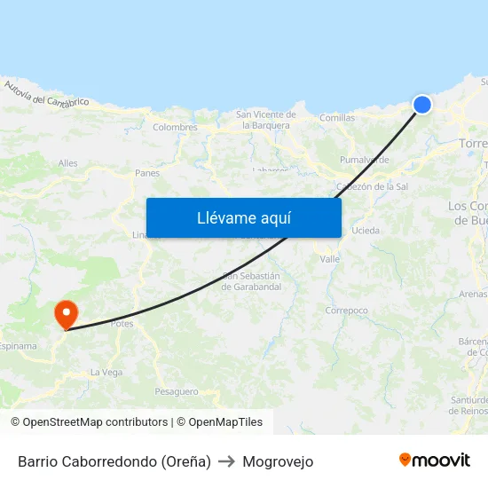Barrio Caborredondo (Oreña) to Mogrovejo map