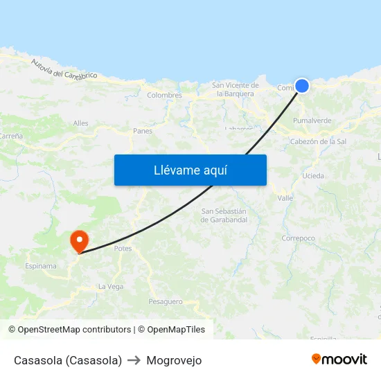 Casasola (Casasola) to Mogrovejo map