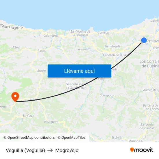 Veguilla (Veguilla) to Mogrovejo map