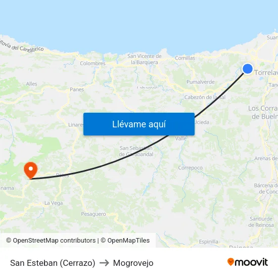 San Esteban (Cerrazo) to Mogrovejo map