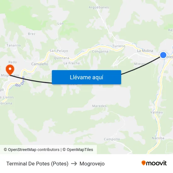 Terminal De Potes (Potes) to Mogrovejo map