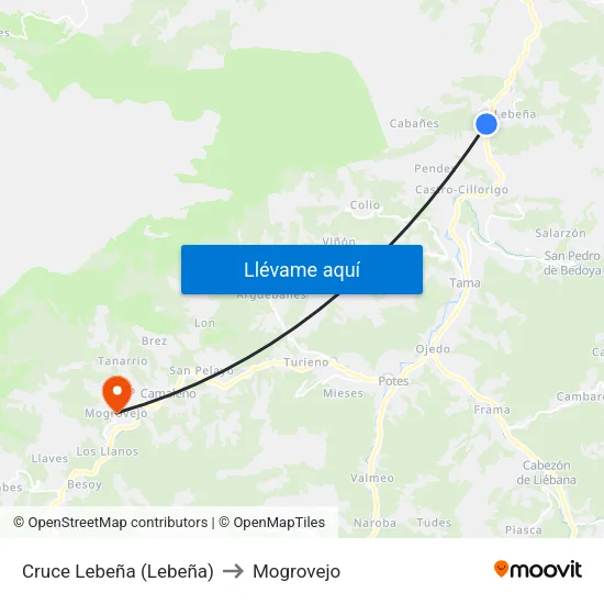 Cruce Lebeña (Lebeña) to Mogrovejo map