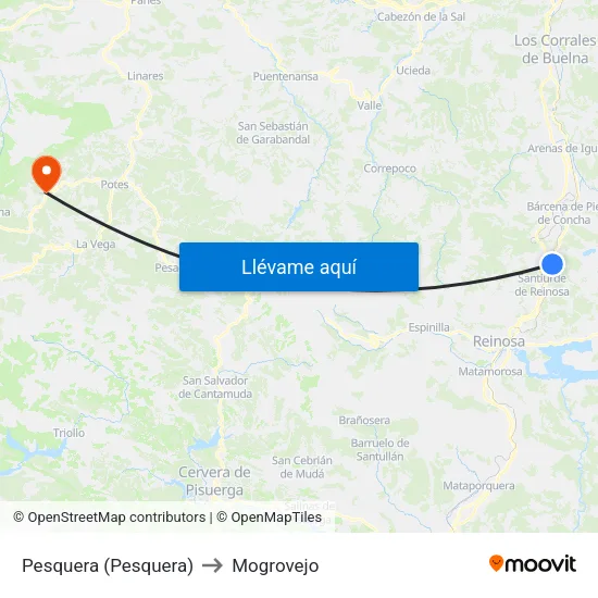 Pesquera (Pesquera) to Mogrovejo map