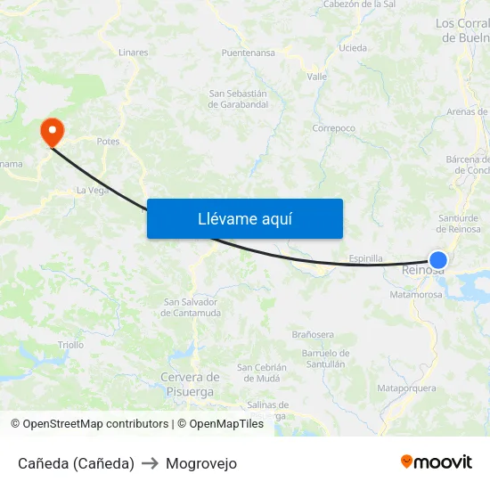 Cañeda (Cañeda) to Mogrovejo map