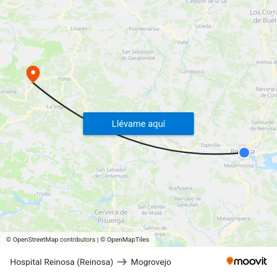 Hospital Reinosa (Reinosa) to Mogrovejo map