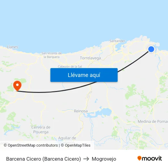 Barcena Cicero (Barcena Cicero) to Mogrovejo map