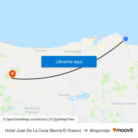 Hotel Juan De La Cosa (Berria-El Dueso) to Mogrovejo map