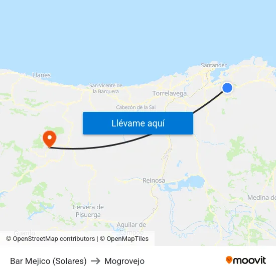 Bar Mejico (Solares) to Mogrovejo map
