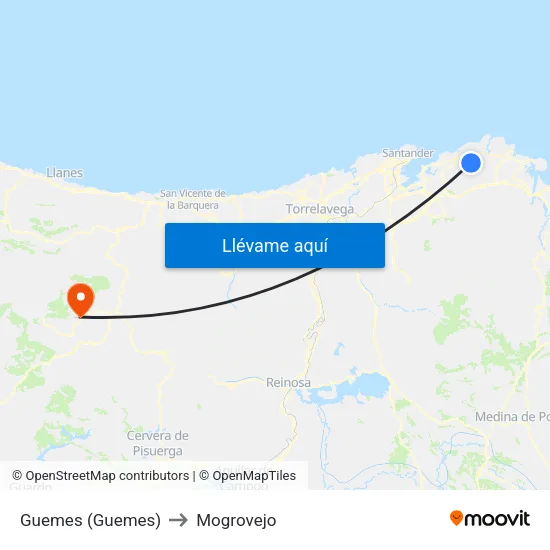 Guemes (Guemes) to Mogrovejo map