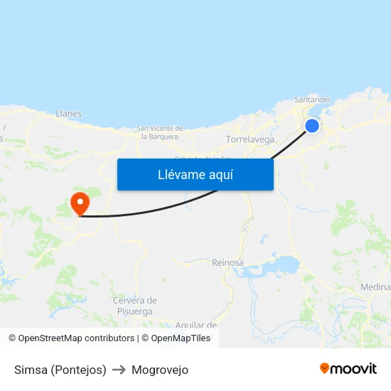 Simsa (Pontejos) to Mogrovejo map