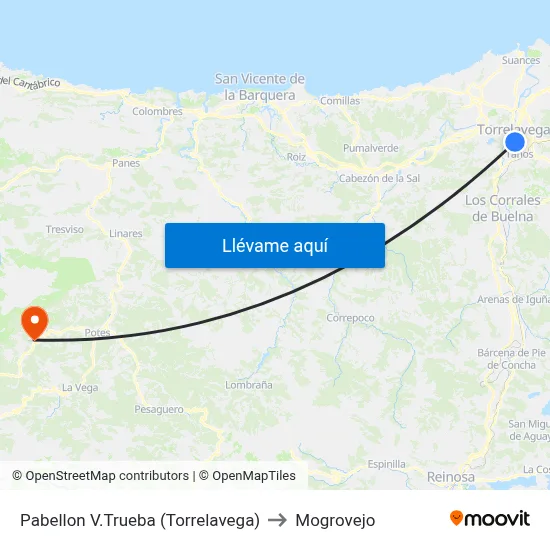 Pabellon V.Trueba (Torrelavega) to Mogrovejo map