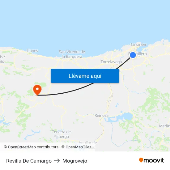 Revilla De Camargo to Mogrovejo map