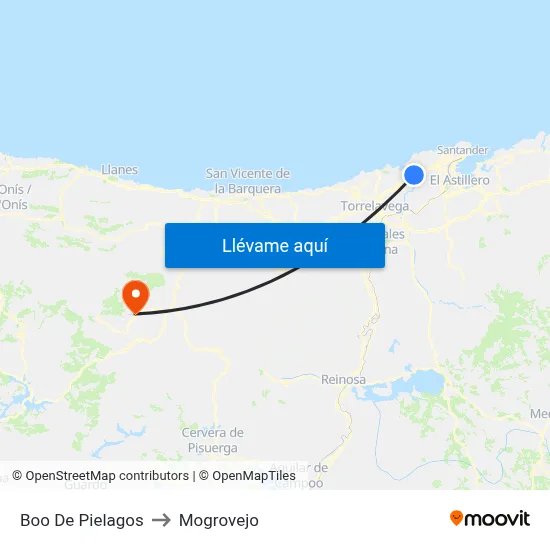Boo De Pielagos to Mogrovejo map