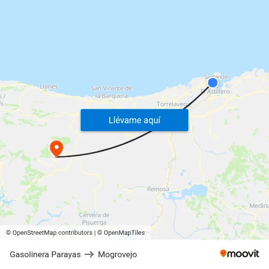 Gasolinera Parayas to Mogrovejo map