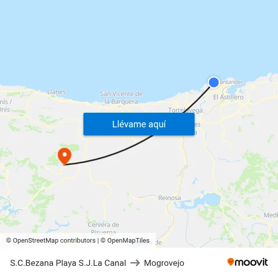 S.C.Bezana Playa S.J.La Canal to Mogrovejo map