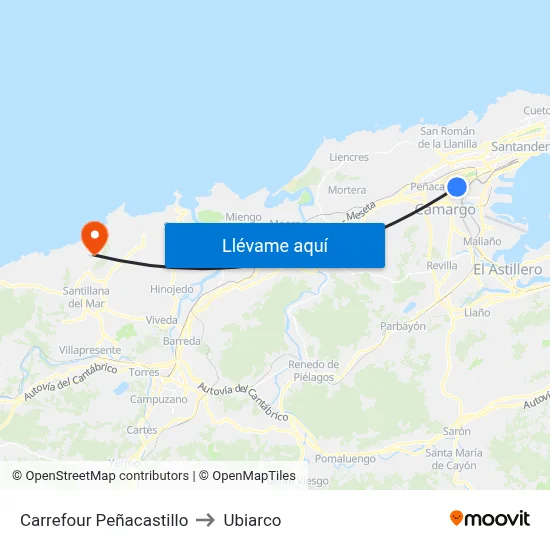 Carrefour Peñacastillo to Ubiarco map