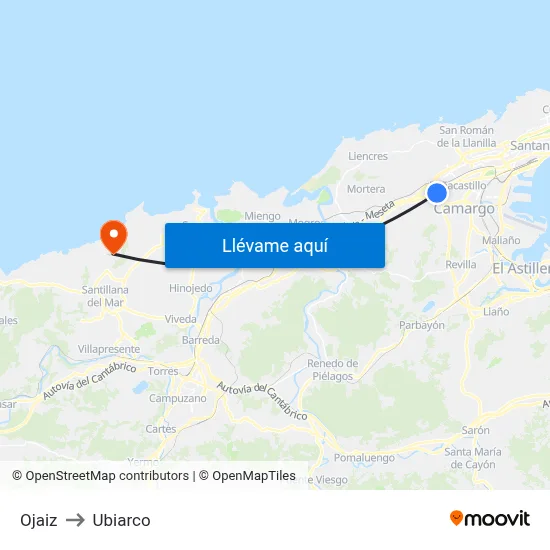 Ojaiz to Ubiarco map
