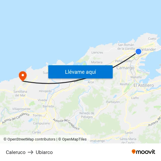 Caleruco to Ubiarco map