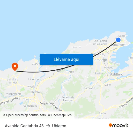 Avenida Cantabria 43 to Ubiarco map