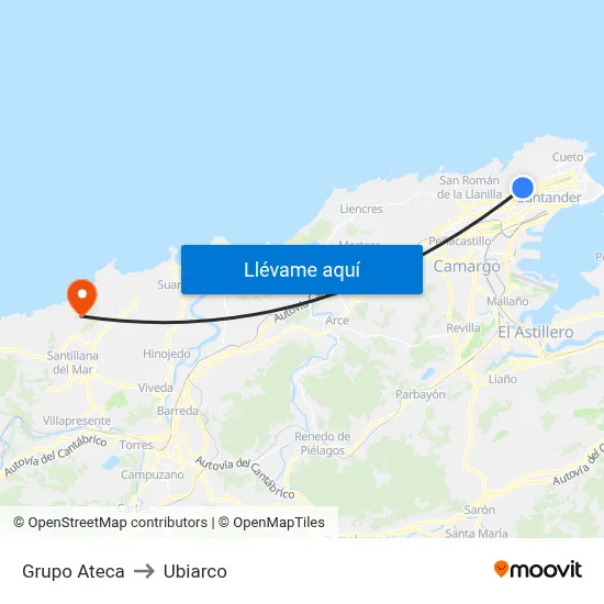 Grupo Ateca to Ubiarco map