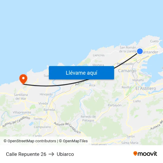 Calle Repuente 26 to Ubiarco map
