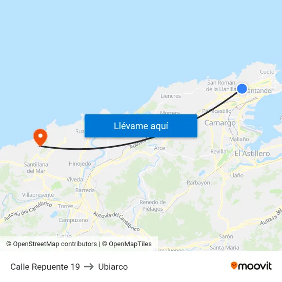 Calle Repuente 19 to Ubiarco map