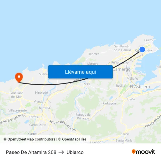Paseo De Altamira 208 to Ubiarco map
