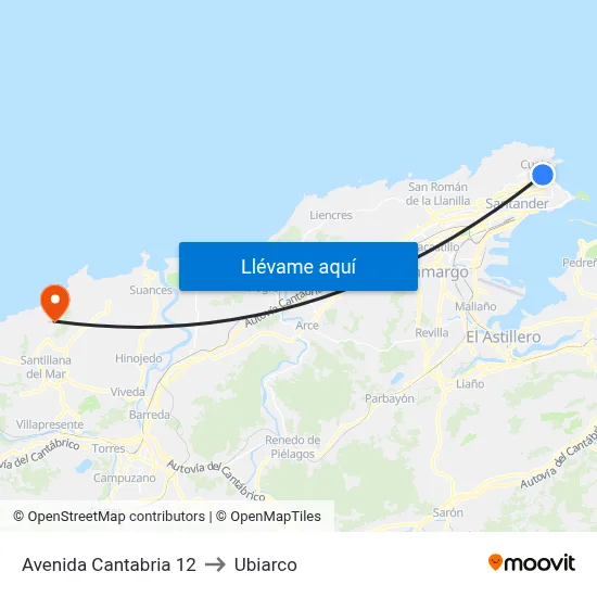 Avenida Cantabria 12 to Ubiarco map